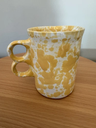 Bennington Pottery VT Sponge Agate Yellow Morning Trigger Handle Mug D Gill
