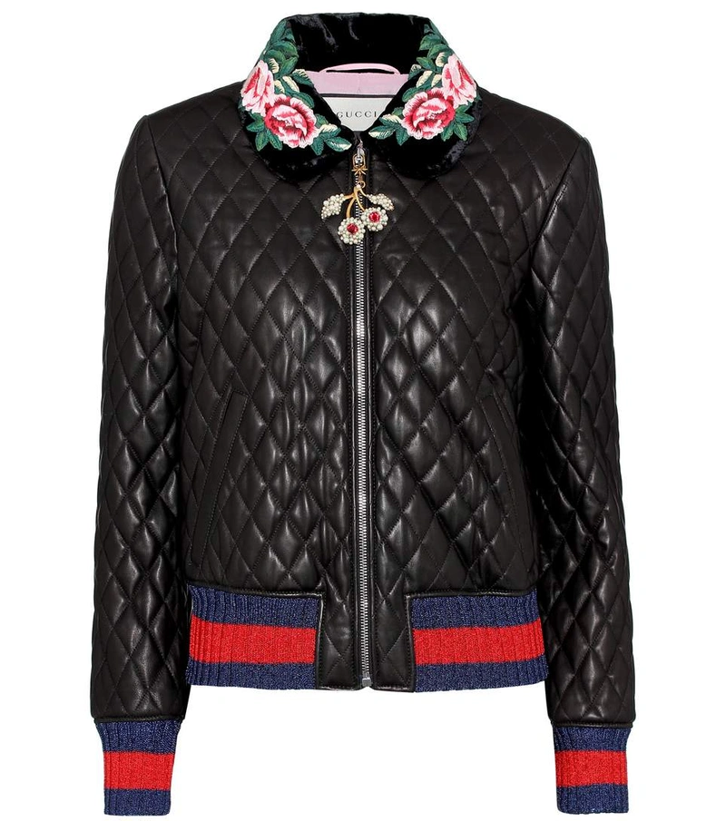 GUCCI Bomber Jacket Quilted Effect Elastic Waist Black