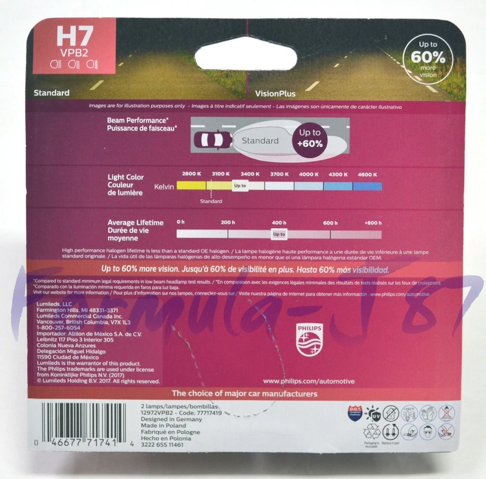 Philips VIIsion Plus 60% H7 55W Dos Bombillas Luz Giratoria Lámpara Esquina Repuesto Foto 3 de 4