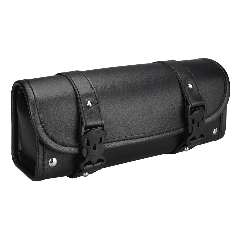 Unique Bargains Handlebar Tool Bag Cycling Barrel Roll Bag for Motorcycle  Faux Leather Black