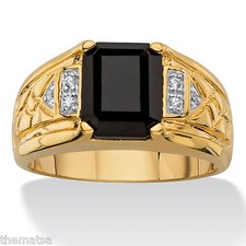 18k GOLD BLACK ONYX RING DIAMOND ACCENT GP SIZE 8,9,10,11,12,13,