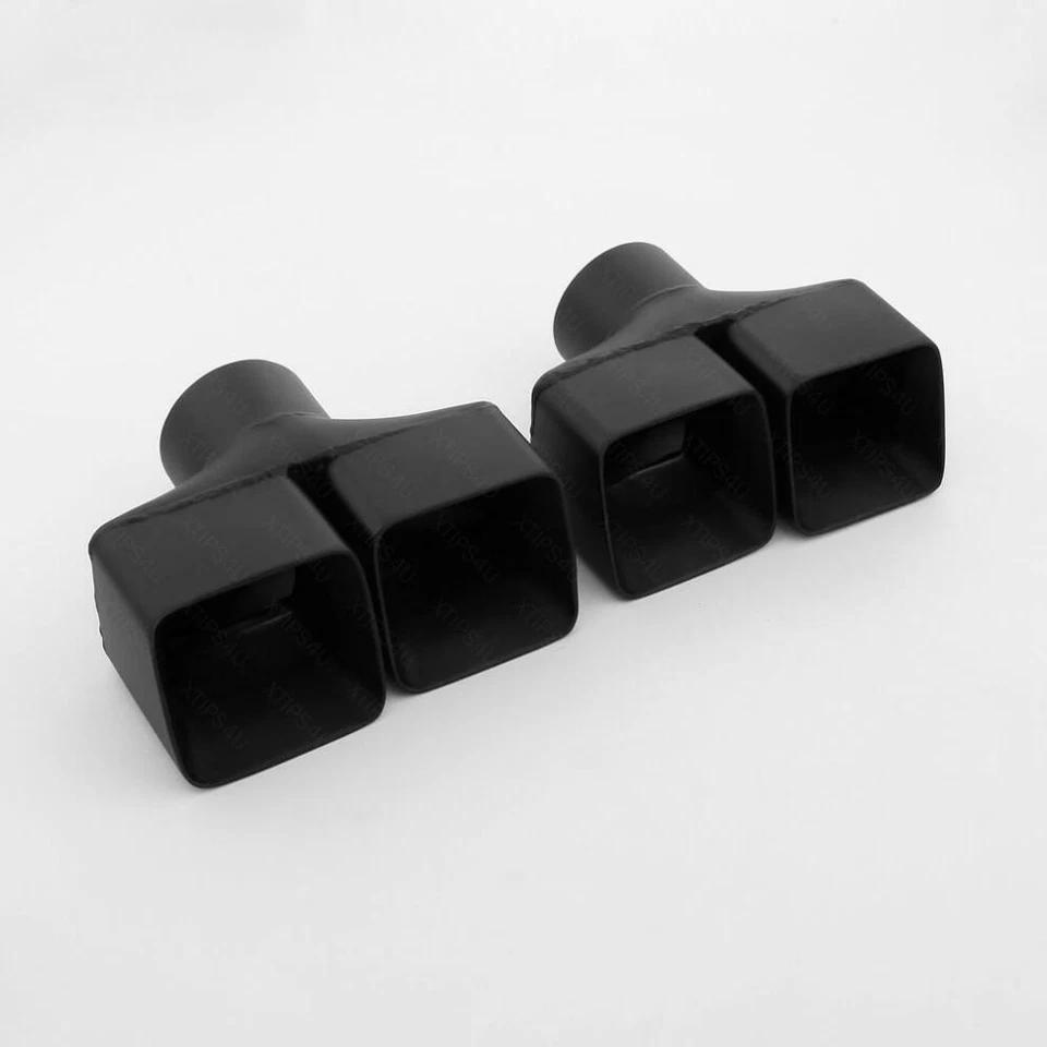 Black Exhaust Tips 3" Inlet Square Out Angle Cut Dual Wall Staggered SS304 - Image 2 of 4