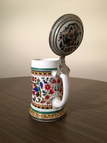 Bierseidel Stein Decorated Lid with Lid Rein- ZINN original BMF - Picture 6 of 10