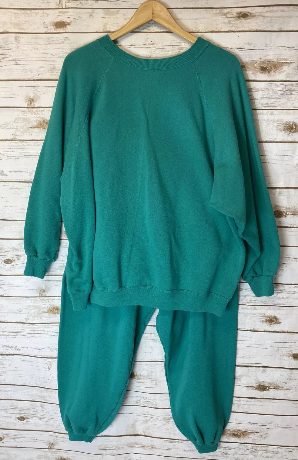 Vtg Hanes Her Way Teal Green Sweat Suit Set Top Sz … Gem
