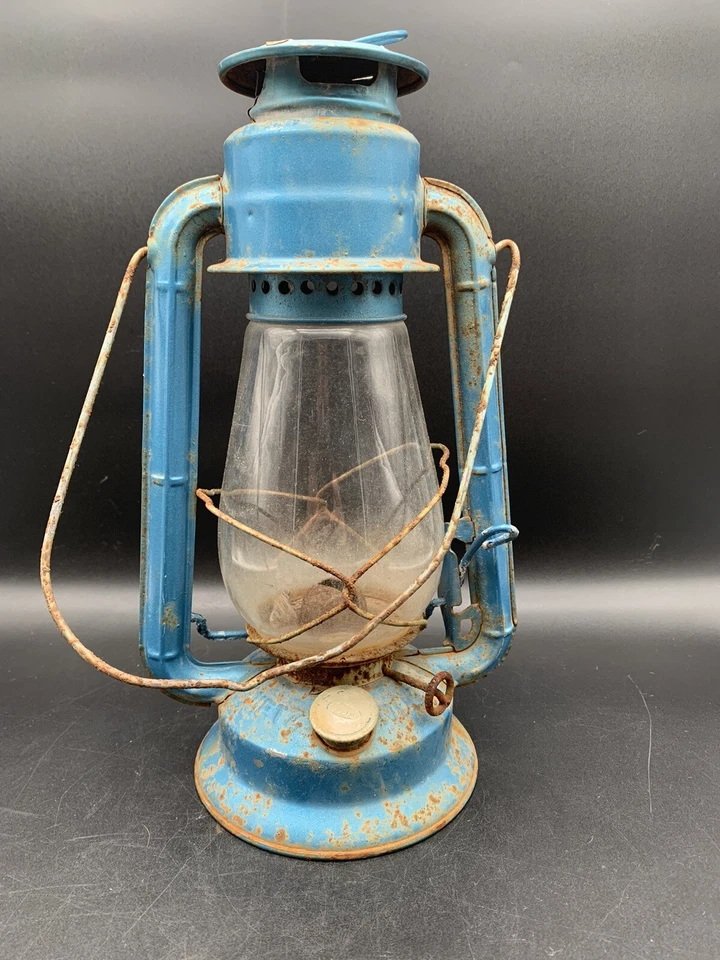 Très Ancienne Lampe Tempête Dietz N20 Junior En L’état Bleue - Photo 3/4