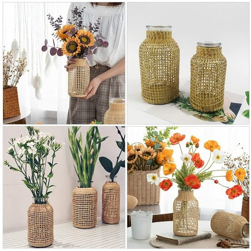 Glass Flower Vase with Rattan Cover Flower Bud Vase Decorative Flower Vase - Picture 6 of 9