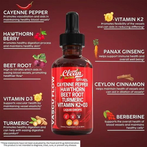 Gotas líquidas de vitamina K2 + D3 raíz de remolacha espino pimienta de cayena 60 ml Reino Unido - Imagen 7 de 12