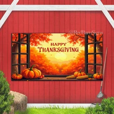HAPPY THANKSGIVING featuring a window scene banner