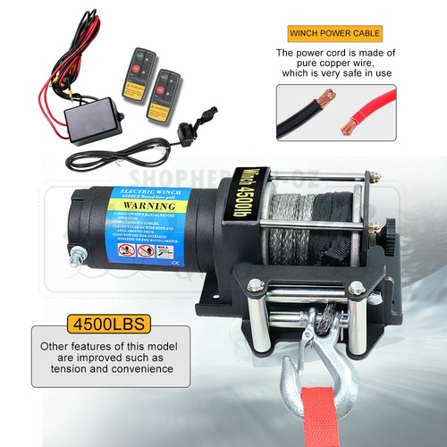 Electric Winch 12V 4500LBS (2041kg) Wireless Remote Synthetic Rope ATV Boat Car - Picture 7 of 12