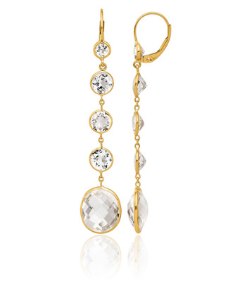 Extra lange Ohrhänger 14K massiv Gelbgold 15,60 ct Weißtopas Kristall