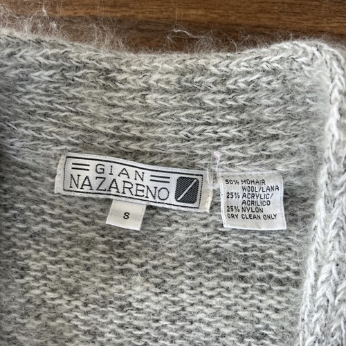 Vintage Gian Nazareno Mohair Wool Cardigan Sweater Gray 80s Aztec Tribal Heavy S - Picture 6 of 8