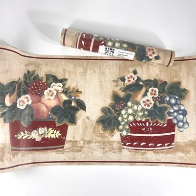 Tuscany Country Vintage Fruit Bowl Kitchen Grapes Pear Flower Wallpaper Border