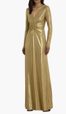 New Lauren Ralph Lauren Metallic Jersey Twist Front Gown In Gold Size 6 $398