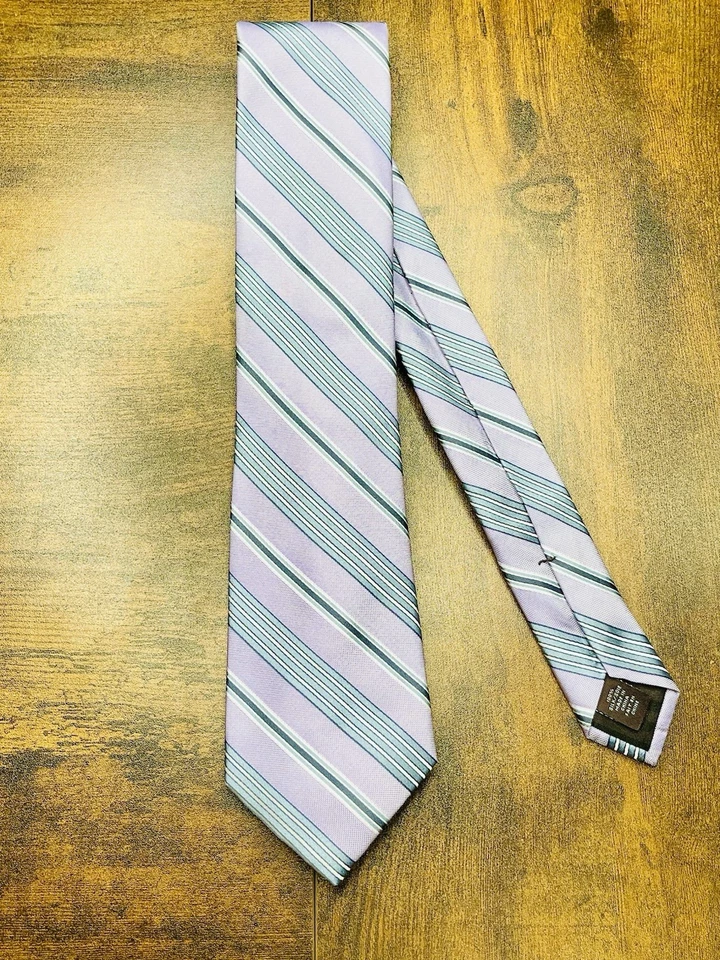 Corbata para hombre 100 % seda púrpura claro diagonal azul plata a rayas NEGRO MARRÓN 1826 Foto 2 de 4