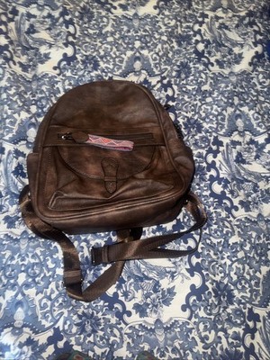 FADEON Brown Faux Leather Mini Backpack   Woven Strap/Handle Accent   Multi Pock