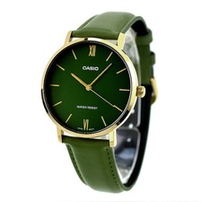 CASIO Classic MTP-VT01GL-3BDF Analog Green Dial Gold Case Leather R80111151