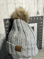 C.C Exclusives Gray 100% Acrylic Fur Ball Beanie