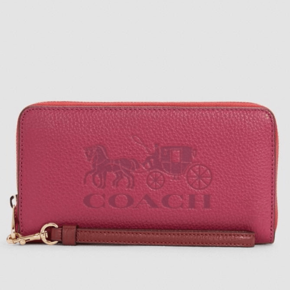 COACH Colorblock Zip Wallet in Violet Red with Horse & Carriage Design  