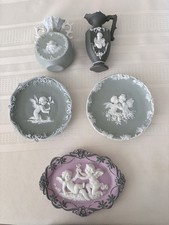 Jasperware Decorative Wall Plates Vintage German, 2 Reproduction Mini Vases