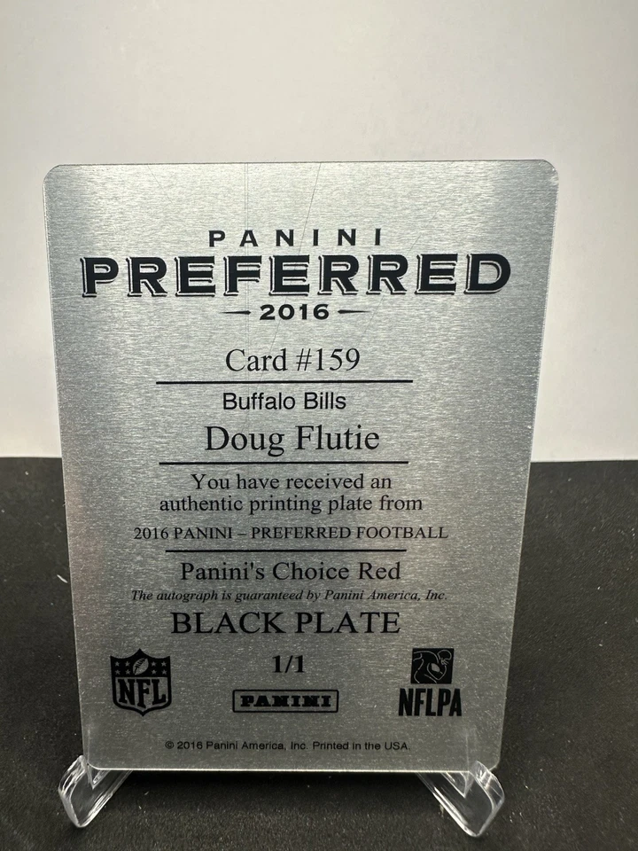 2016 Panini Preferred Doug Flutie Auto Printing Plate 1/1 Bills Sealed - Image 2 of 2