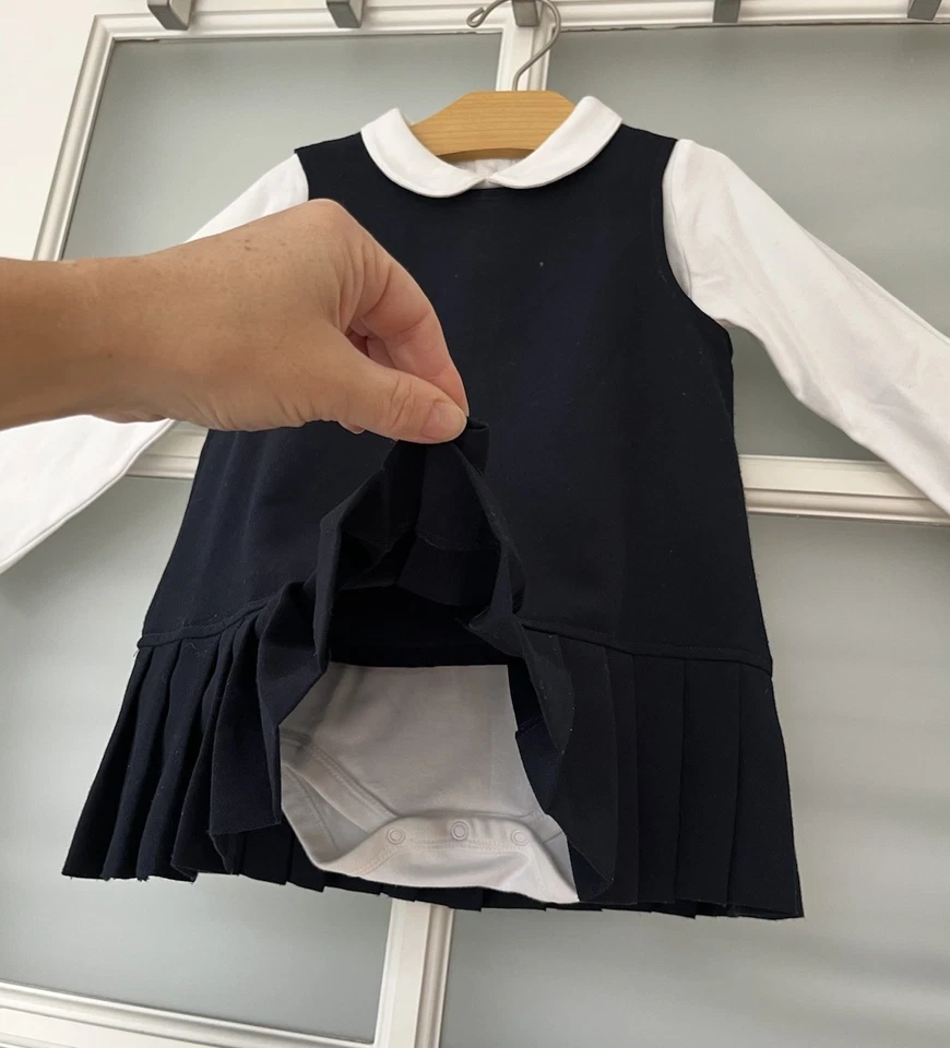 Bonpoint темно-джемпер платье со складками школьница 2 боди классический опрятный 2a 2T - Изображение 4 из 4