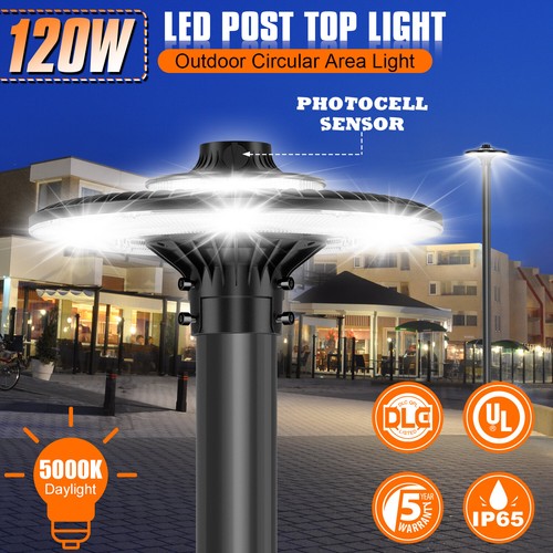 120W LED Post Top Light Commercial Outdoor Circular Area Pole Lamp Dusk to Dawn - Picture 2 of 11