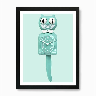 Kitschiges Set Katzenuhr 1 Kunstdruck gerahmt Wandbild Poster Leinwanddruck Bild