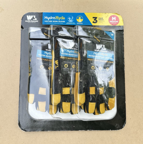 Wells Lamont HydraHyde Leather Work Gloves Water Resistant 3-Pair Pack M 3227M