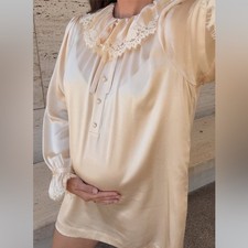 NWT Doen Leyah Silk Lace Ruffle Collar Long Sleeve Mini Dress Candlelight Cream