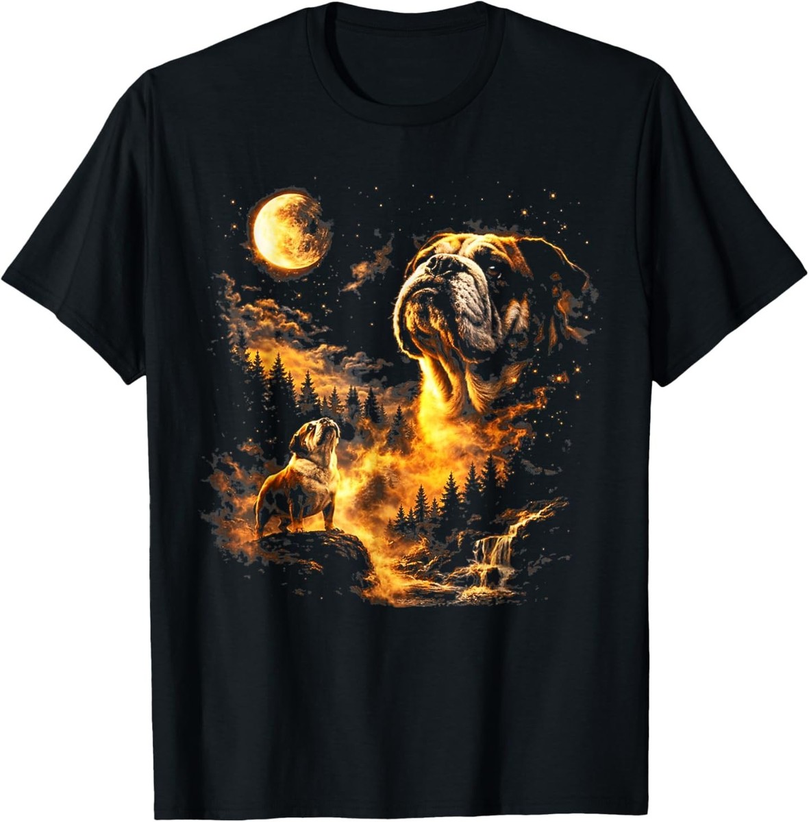 Bulldog Howling to The Moon Vintage 90s Funny Dog Graphic T-Shirt
