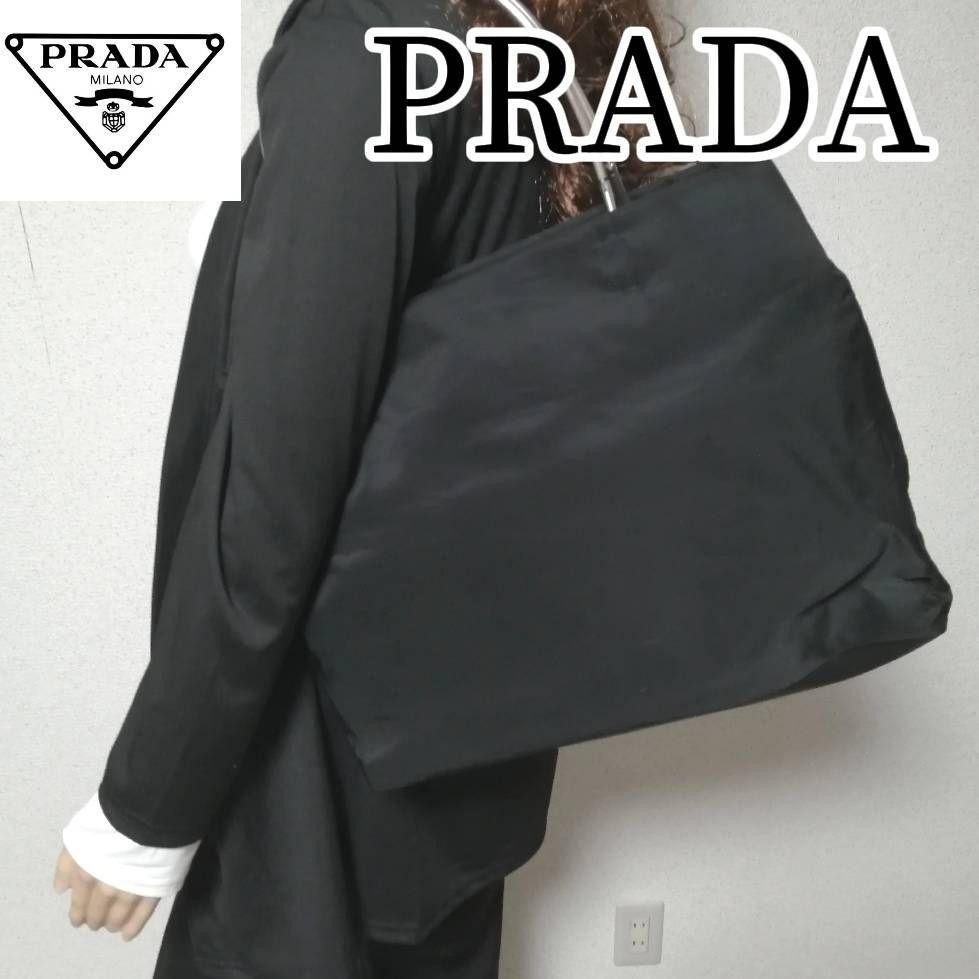 PRADA Black Nylon Shoulder Bag with Smiling Triangle Logo Crossbody