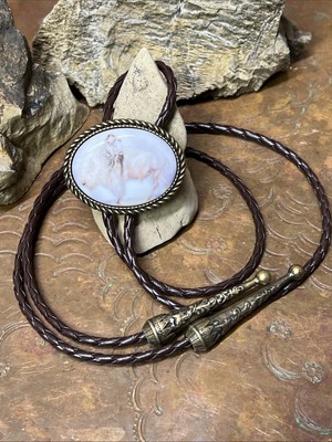 Southwestern Lariat White Buffalo Indian Chief Bolo Tie Western bison Bronze