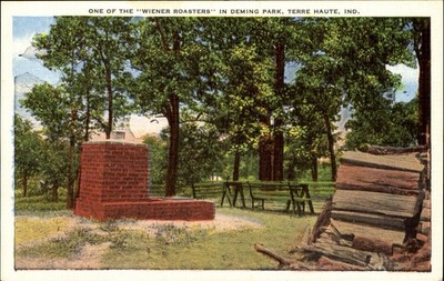 Weiner Roasters outdoor grill Deming Park Terre Haute Indiana firewood~1930s