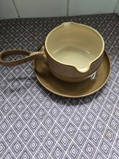 Denby Stoneware Gravy Boat Set with Saucer, Handles, Brown/Beige Gloss