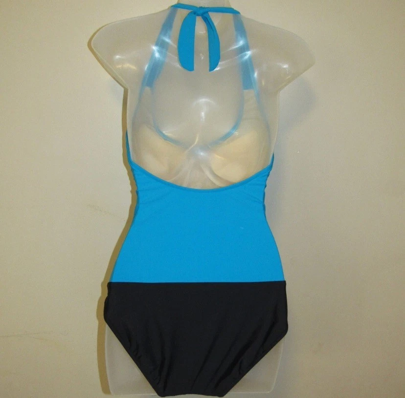 Traje de baño Carol Wior azul superior negro parte inferior media pieza talla 8-10 con aros ruch Foto 3 de 4