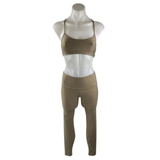 Alo Women's Beige Sports Bra Crop Top Athletic Leggings Pants 2 Piece Set Sz XS