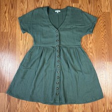 Madewell Lightspun Button-Front Mini Dress Sage Green Medium