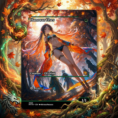 Llanowar Elves Japanese Showcase  High Quality Custom Art Playtest Proxy Card