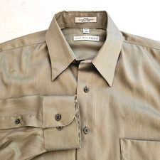 Geoffrey Beene Shirt Mens Large 16.5 32/33 Green Sateen Wrinkle Free Button Up