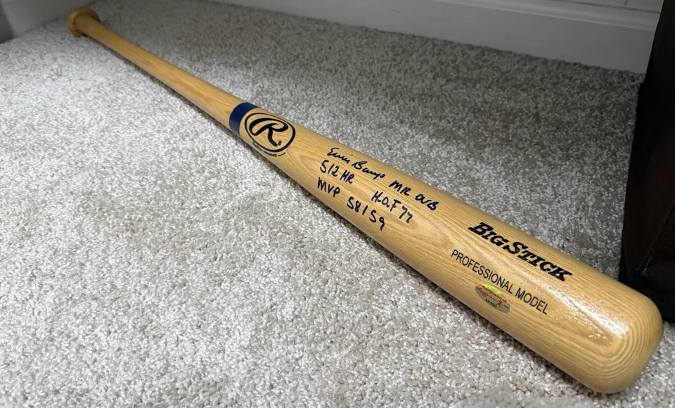 ¡¡Bate Stat Bat firmado por Ernie Banks Chicago Cubs!! Impresionante autógrafo HOF Foto 2 de 3