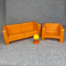 Vintage Lot 1973 Barbie Doll Orange Sofa, Cha...