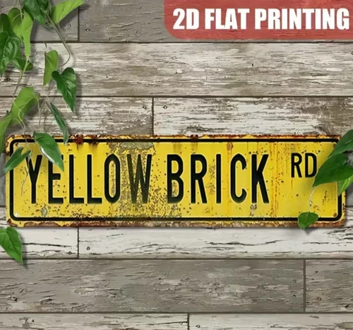 NEW 4"x16"  2D Yellow Brick Rd Vintage Tin-Style Metal Novelty Street Sign