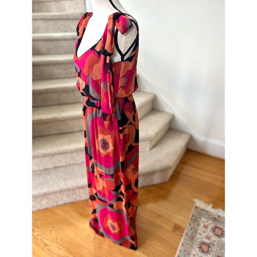 Judith March Maxikleid gedeckt orange & rosa groovy Blumen - Bild 2 von 7