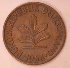 2 Pfennig German Coin 1968 F