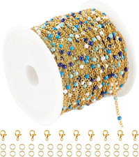 33 Feet Gold Cable Chain for Jewelry Making Stainless Steel Enamel Bead Bulk PVD