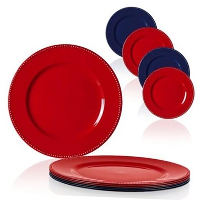 LemonRoad Pcs 4th of July Charger Plates with Beaded Rim 6 Red White and Blue