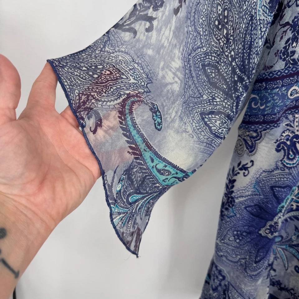 Avenue Paisley Silk Blouse Plus Size 22/24 Blue Whimsigoth Fairy Bell Sleeve - Image 4 of 4