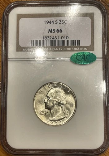 1944 S Washington Silver Quarter 25c NGC MS66 CAC Uncirculated