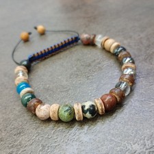 Mens Bead Bracelet Cuff Wristband Bangle Stone Wood Knotted Adjustable Rope Gift