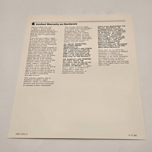 Apple IIe 1986 Packing List Registration Card Warranty Original Logo Stickers - Picture 7 of 7